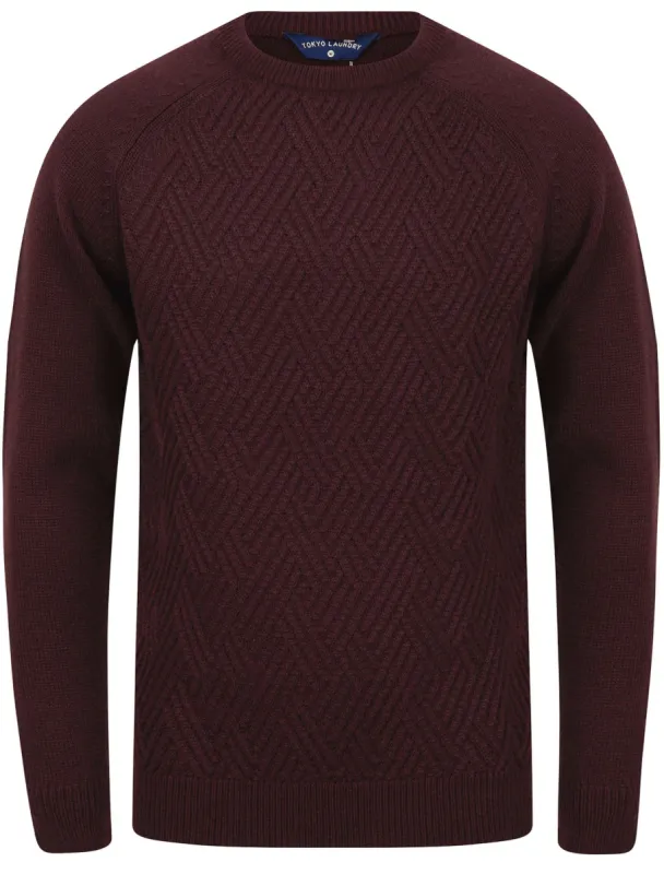 Woodstock Diamond Texture Wool Blend Knitted Jumper in Plum - Tokyo Laundry sold by Tokyo Laundry
