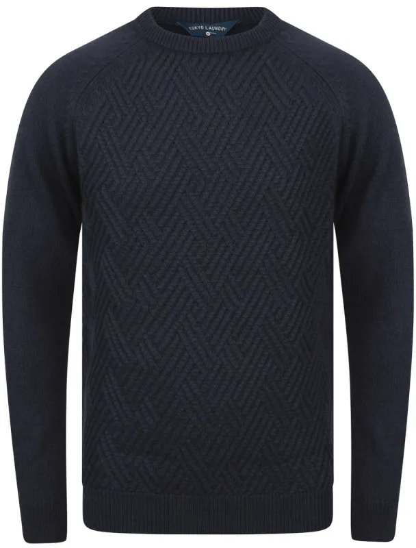 Woodstock Diamond Texture Wool Blend Knitted Jumper in True Navy - Tokyo Laundry sold by Tokyo Laundry