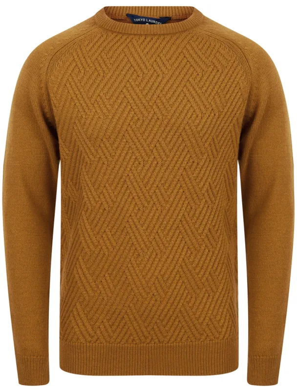 Woodstock Diamond Texture Wool Blend Knitted Jumper in Mustard - Tokyo Laundry sold by Tokyo Laundry