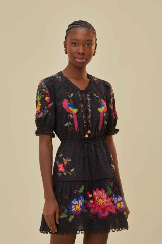 Black Embroidered Mini Dress sold by FARM Rio