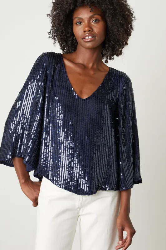 ASHA SEQUIN TOP IN NAVY sold by Velvet Tees