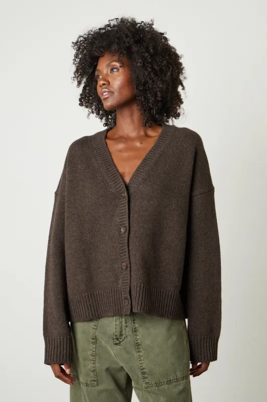 AURORA BUTTON FRONT CARDIGAN IN COFFEE sold by Velvet Tees
