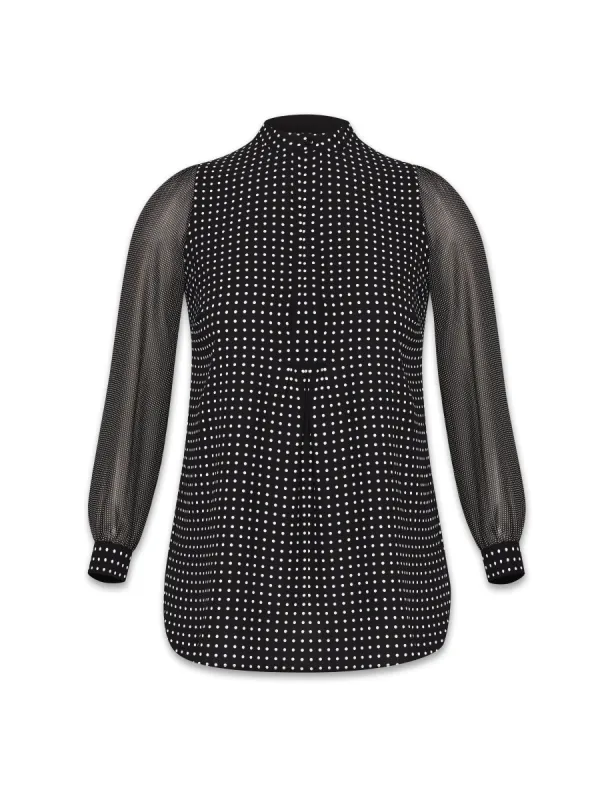 Plus Size Combo Sleeve Dot Print Poet Blouse -Sale sold by Anne Klein