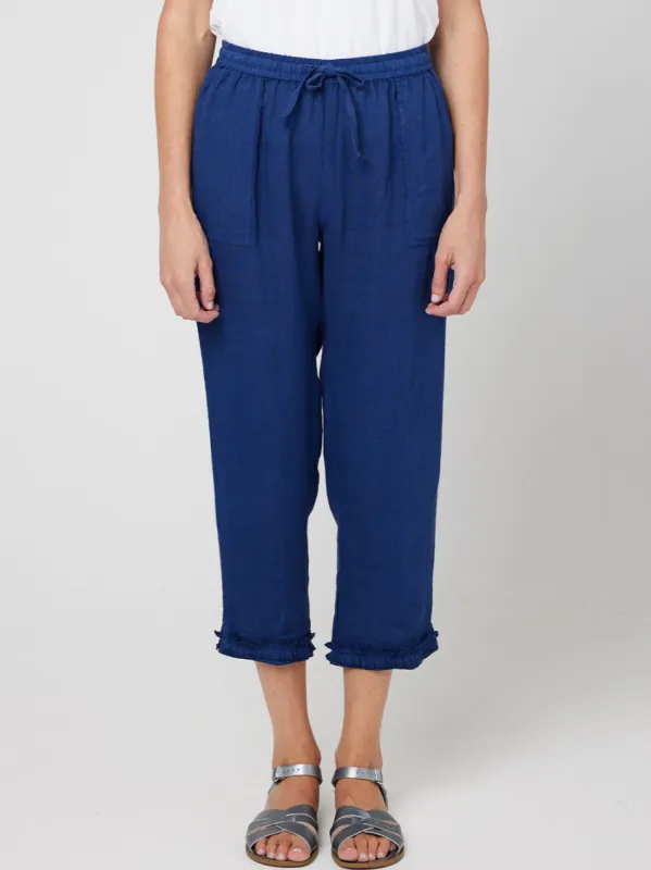 CAKE LINEN RUFFLE CAPRI PANT sold by Yeltuor