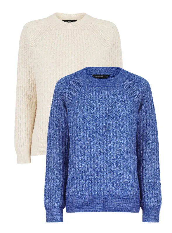 Ladies F&F Tesco Ribbed Cable Knit Jumper Blue & Cream sold by Your Style Outlet