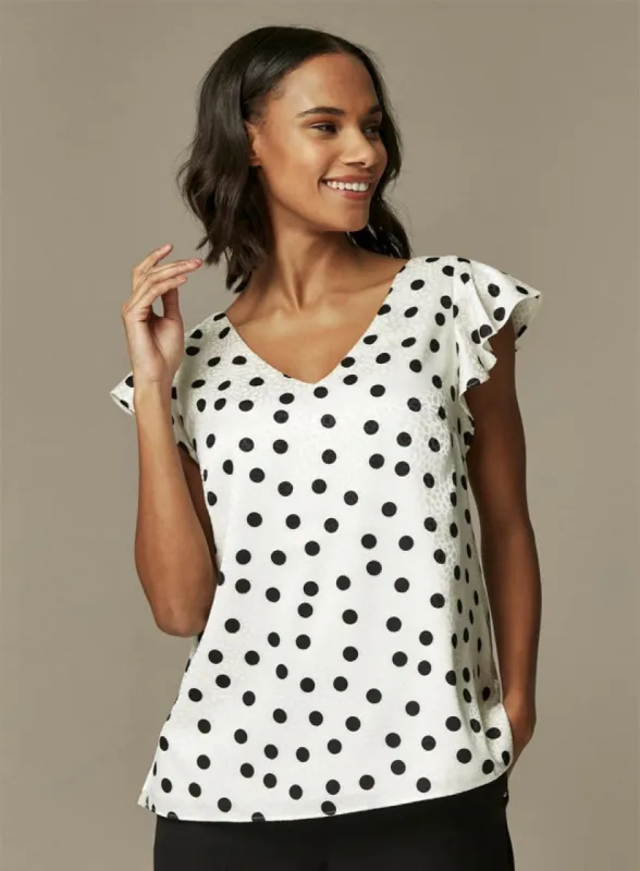 Ex Wallis Monochrome Polka Dot Frill Sleeve Blouse sold by Your Style Outlet