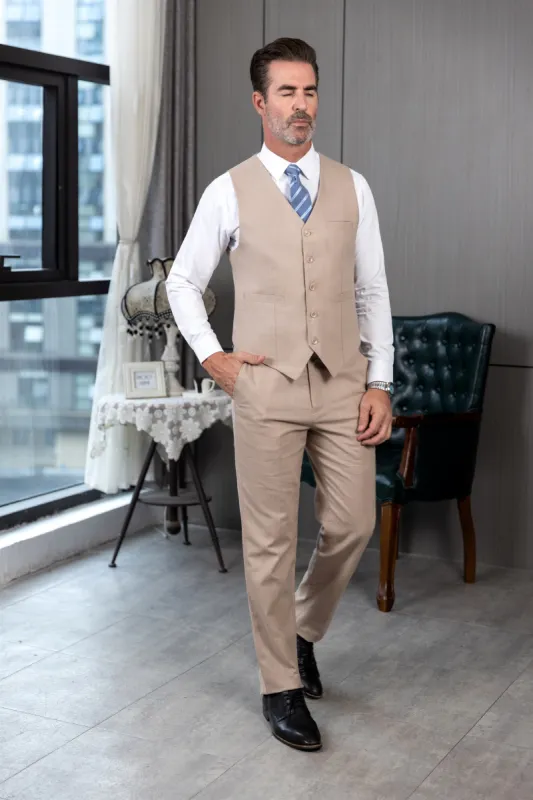 Formal 2 Pieces Mens Suit Flat Linen V Neck Suit(Vest+Pants) sold by Mens Event Wear