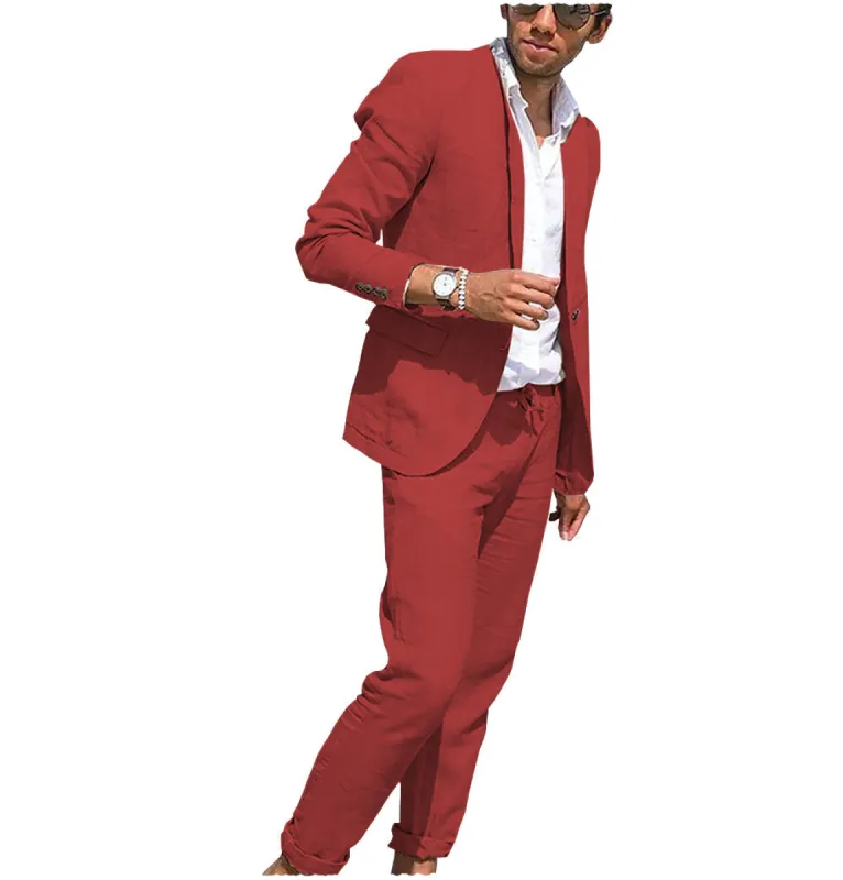 Casual 2 Pieces Mens Suit Flat Linen Notch Lapel Suit (Blazer + Pants) sold by Mens Event Wear