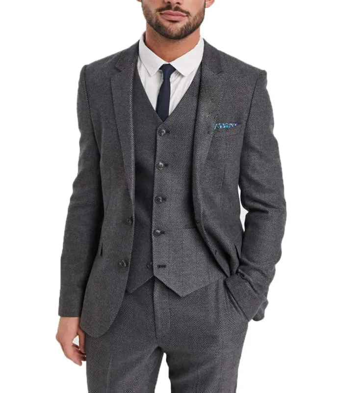 Menseventwear Vintage Classical 3 Pieces Mens Suit Herringbone Tweed Notch Lapel Tuxedos (Blazer+vest+Pants) sold by Mens Event Wear