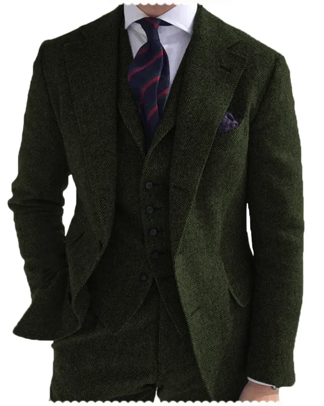 Formal 3 Piece Mens Suit Herringbone Notch Lapel Blazer (Blazer Vest+Pants) sold by Mens Event Wear