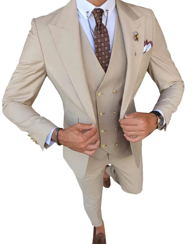 Formal Men's 3 Pieces Slim Fit Solid Color Peak Lapel Tuxedos For Wedding (Blazer+vest+Pants) sold by Mens Event Wear