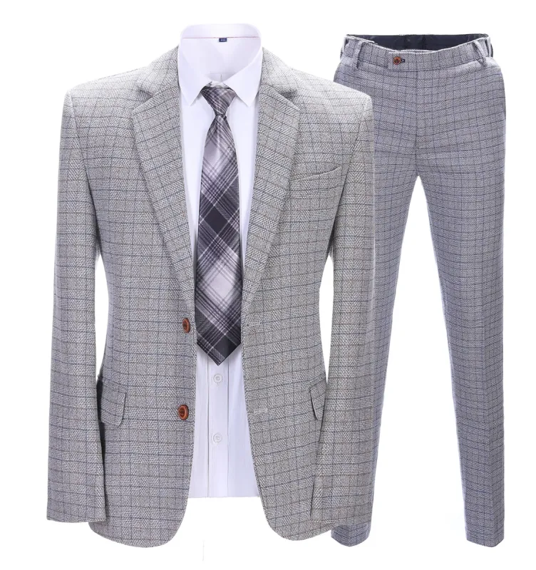 Mens Suit Business 2 Pieces Formal White Houndstooth Notch Lapel Tuxedos for Wedding (Blazer+Pants) sold by Mens Event Wear