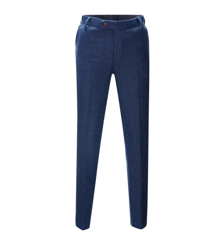 Menseventwear Men's Casual Suit Pants Royal Blue Herringbone Pleat-Front Trousers sold by Mens Event Wear