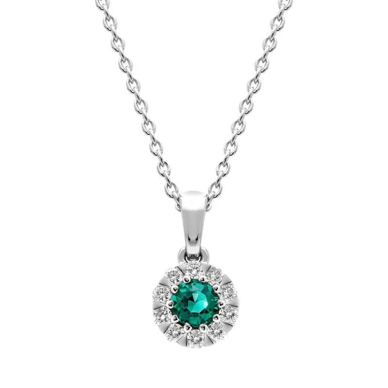 18ct White Gold Emerald Diamond Cluster Pendant sold by Jura Watches