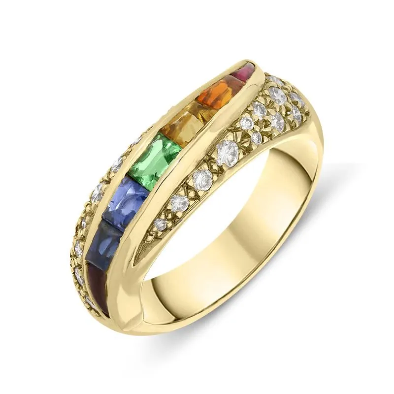 18ct Yellow Gold Rainbow Sapphire 0.39ct Diamond Ring D sold by Jura Watches