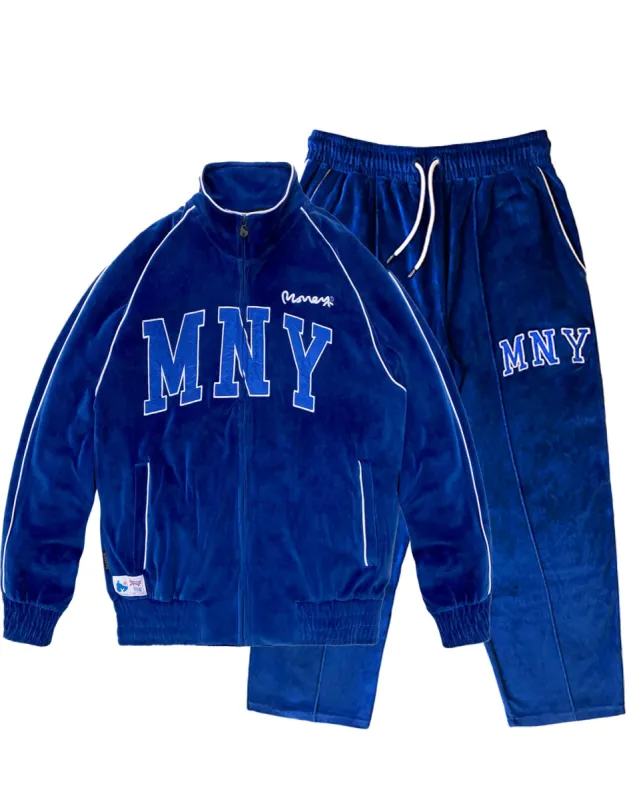 MONEY VELOUR TRACKSUIT IN COBALT BLUE sold by Money Clothing