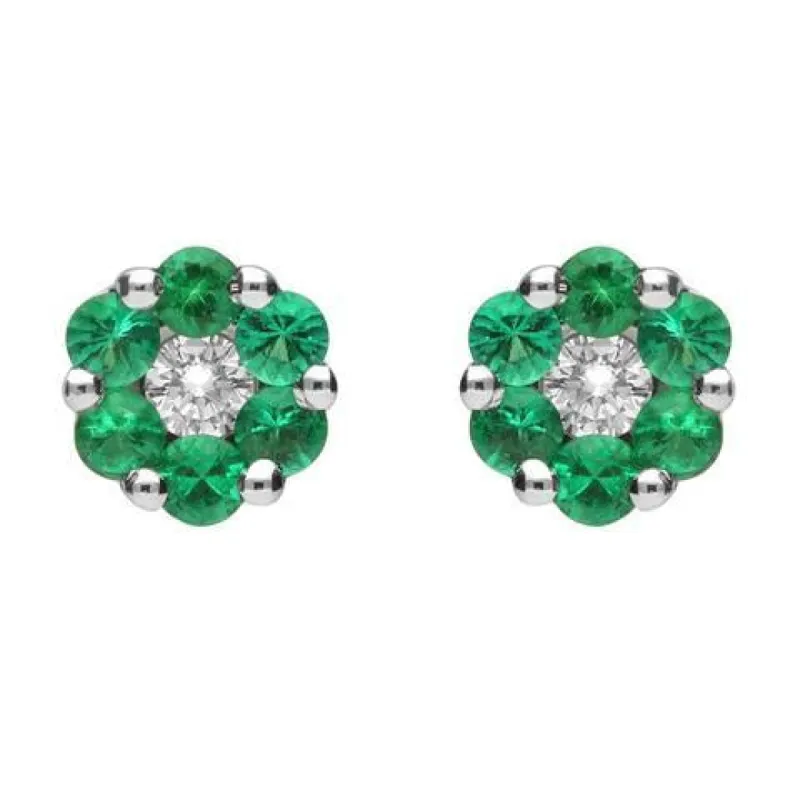 18ct White Gold 0.33ct Emerald Diamond Cluster Stud Earrings D sold by Jura Watches