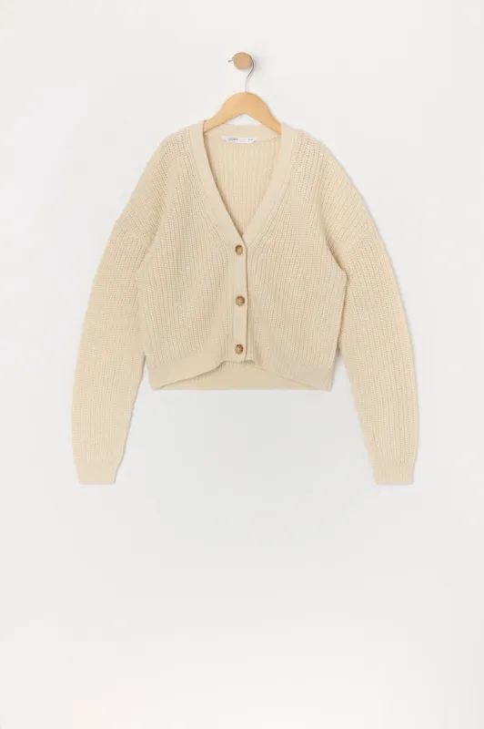 Girls Ribbed Knit Button-Up Sweater sold by Urban Planet