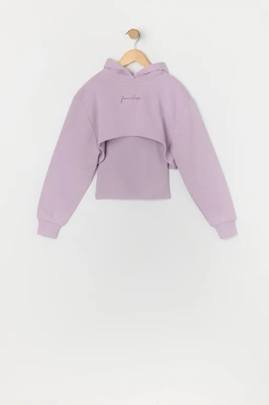 Girls Fearless Embroidered Cropped Hoodie and Tank 2 Piece Set sold by Urban Planet