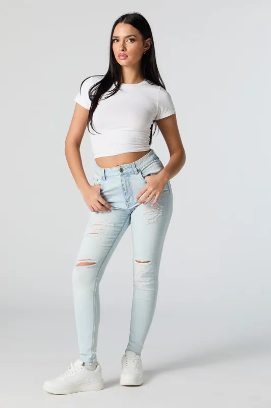 Jean Miami ajusté d'aspect usé délavé pâle à taille haute sold by Urban Planet
