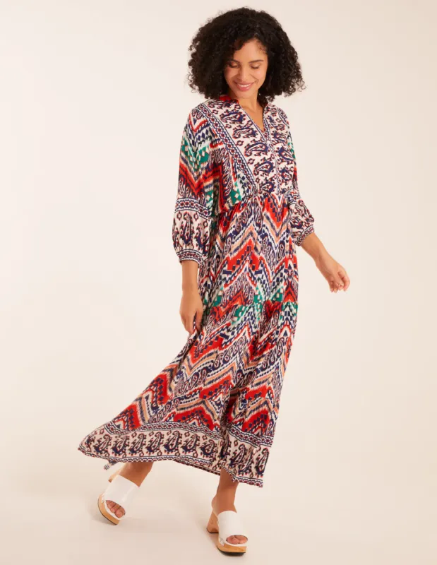 Tiered Notch V Neck Printed Maxi Dress sold by Blue Vanilla