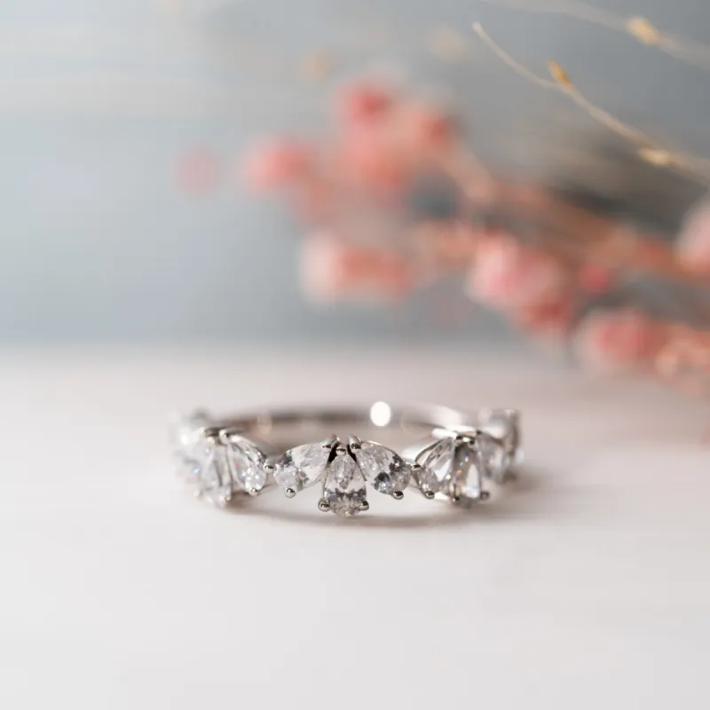 The Alba Ring | Lab Diamond Pear Cut Floral Band sold by Ethica Diamonds