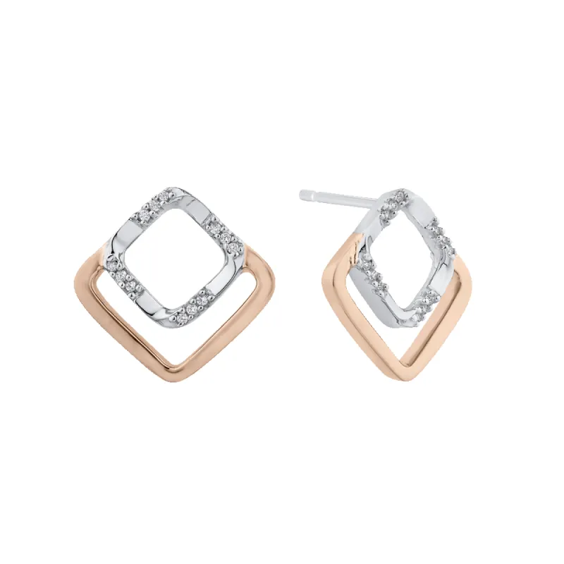 The Zara Earrings | Lab Diamond Square Absract Style Studs sold by Ethica Diamonds