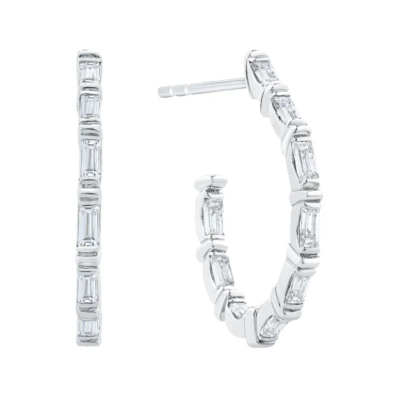The Zoe Earrings | Lab Diamond Baguette Hoop Studs sold by Ethica Diamonds
