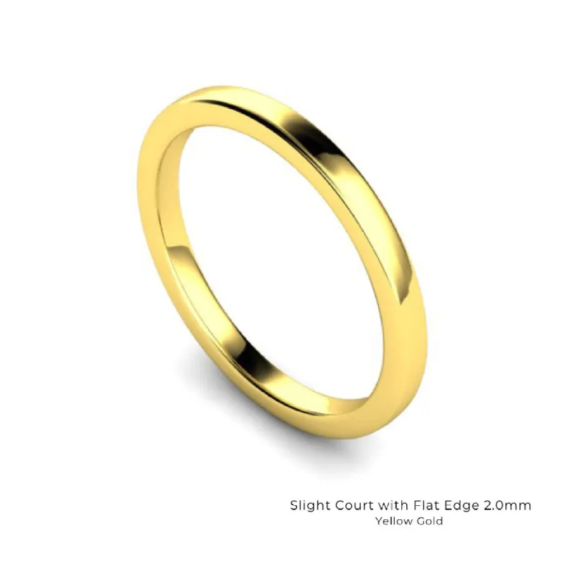 Flush Fit Wedding Band | Slight Court With Flat Edge 2.0mm sold by Ethica Diamonds