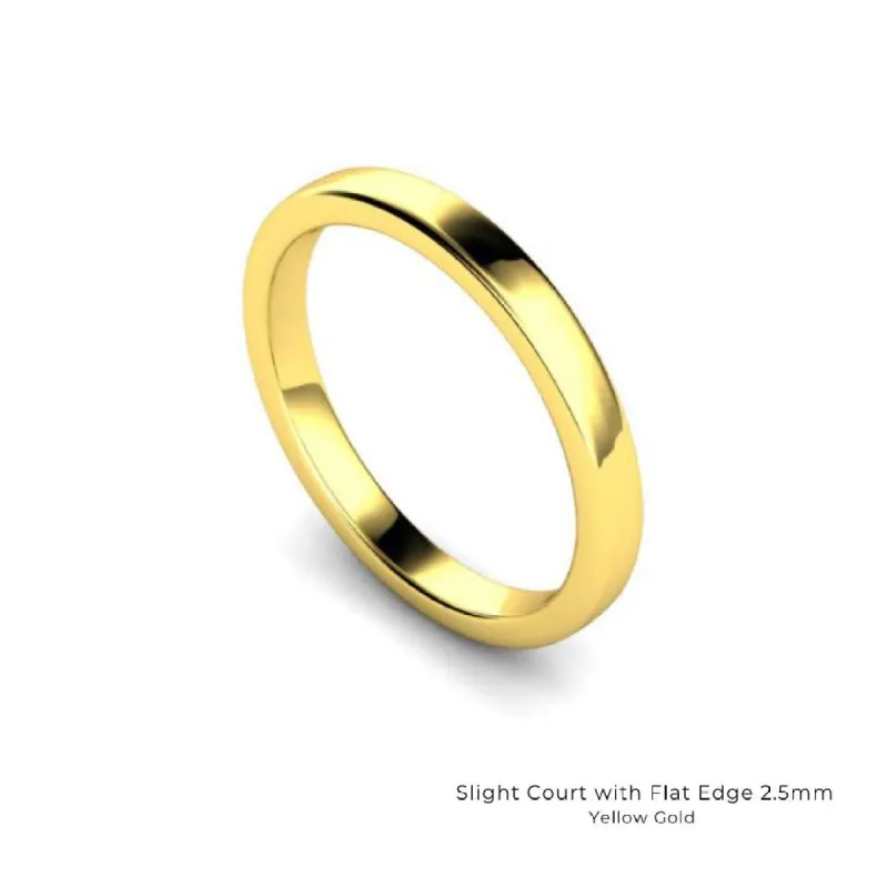 Flush Fit Wedding Band | Slight Court With Flat Edge 2.5mm sold by Ethica Diamonds