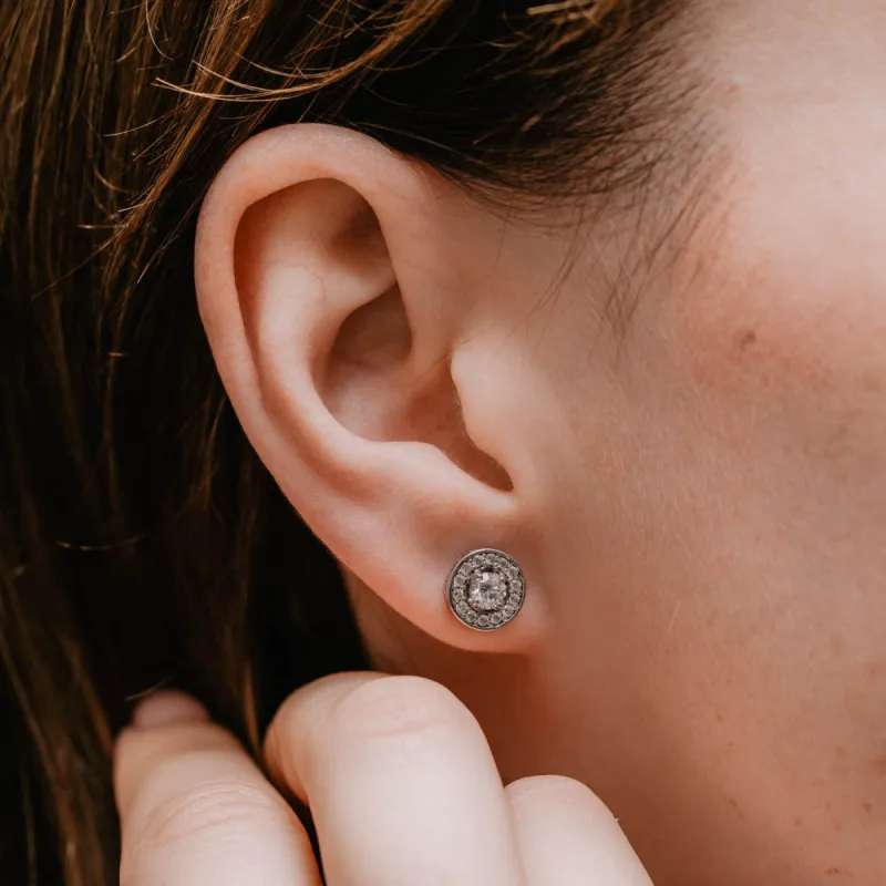 The Diana Earrings | 0.78ct D-E VVS1 Round Halo 9k White Gold sold by Ethica Diamonds