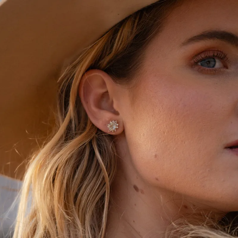 The Karensa Earrings | VS1 D-E Lab Diamonds. Ethical Gemstones. 100% Recycled 9k Gold Halo sold by Ethica Diamonds