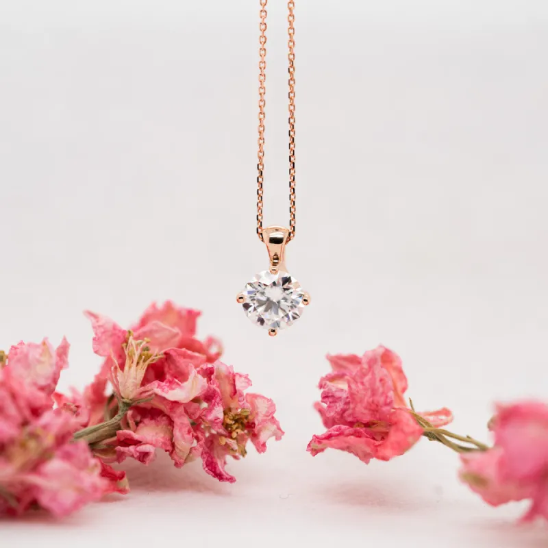 The Aria Pendant | Round Lab Diamond Twist Four Claw Solitaire sold by Ethica Diamonds