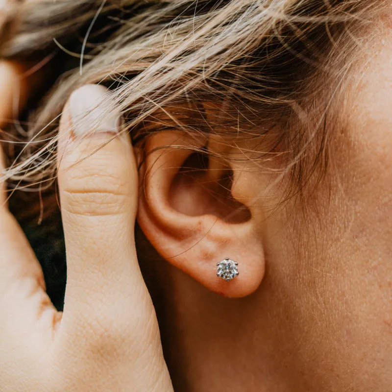 The Diandra Earrings | Round Lab Diamond Six Claw Solitaire Studs sold by Ethica Diamonds