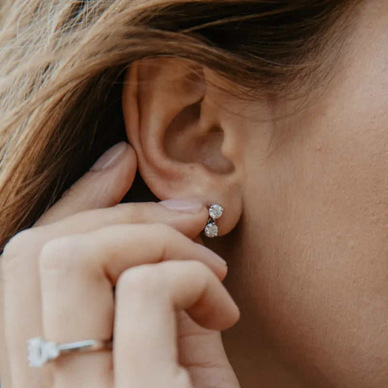 The Maia Earrings | Round Moissanite Hourglass Drop Earrings sold by Ethica Diamonds