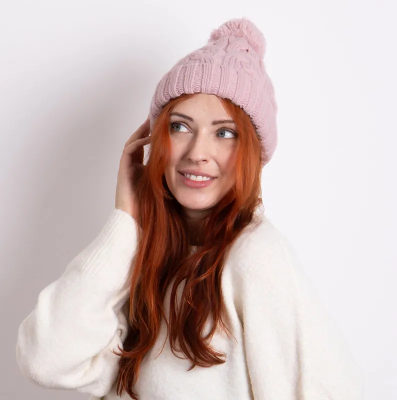 Totes Toasties CABLE KNIT Hat with Pom Pom Womens Bobble Pink sold by House of Slippers