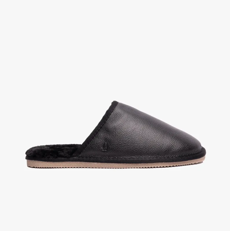 Hush Puppies COADY LEATHER SLIPPER Classic Mens Slippers Black sold by House of Slippers