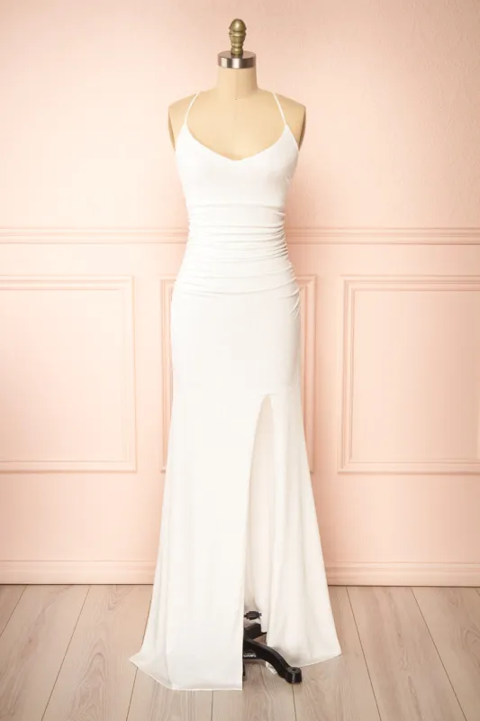Samira White | Sparkly Mermaid Maxi Dress with Slit sold by Boutique 1861
