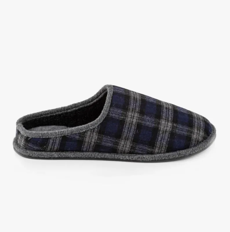 Totes Isotoner WOOL CHECK Mens Mule Slippers Grey sold by Shuperb