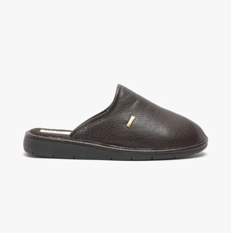 HOS Comfort ARCHIE Mens PU Mule Slippers Brown sold by Shuperb