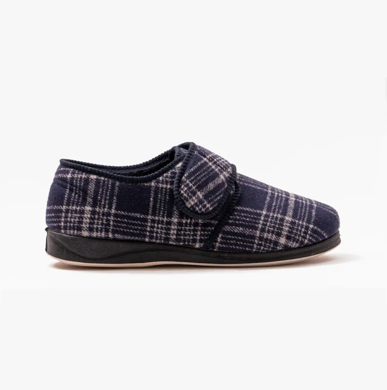 HARRY Mens (G Fit) Touch Fasten Full Slippers Navy Check sold by Shuperb