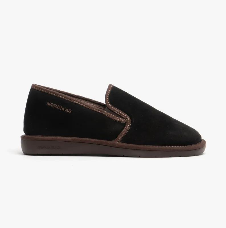 663 (AFELPADO) Mens Suede Full Slippers Black sold by Shuperb