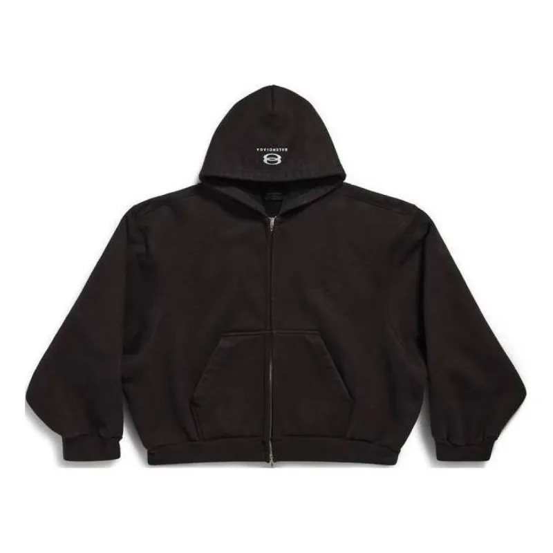 (WMNS) Balenciaga Unity Sports Icon Boxy Zip-up Hoodie Large Fit 'Black' 787354TQVD59034 sold by KicksCrew