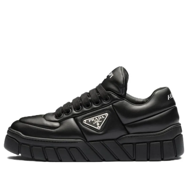 (WMNS) PRADA Padded Nappa Leather Sneakers 'Black' 1E136N_2DL8_F0002_F_B030 sold by KicksCrew
