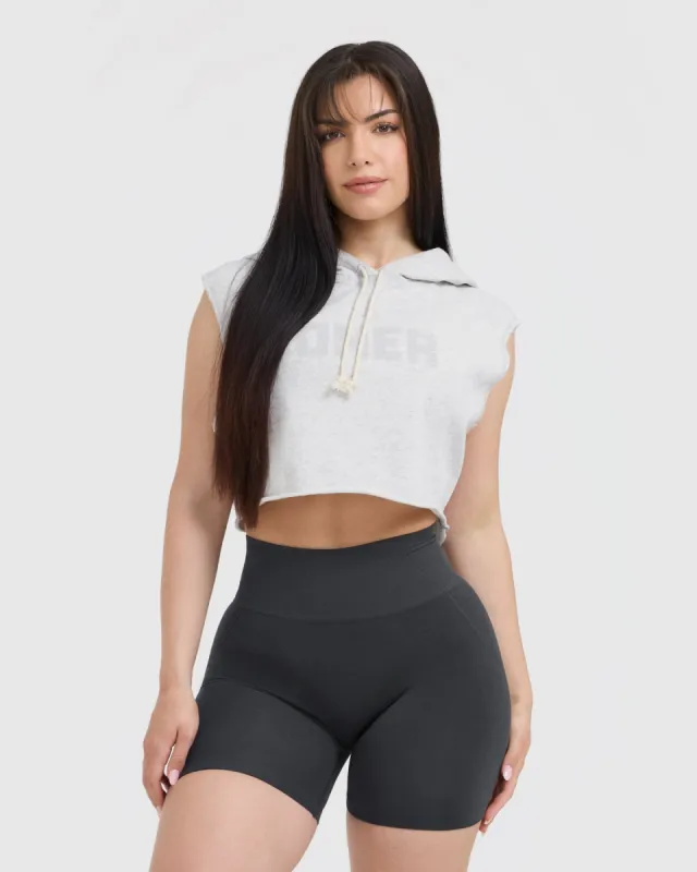 Raw Lounge Sleeveless Crop Hoodie | Light Grey Marl sold by Oner Active