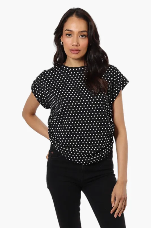 Impress Dotted Side Ruched Blouse - Black sold by Fairweather