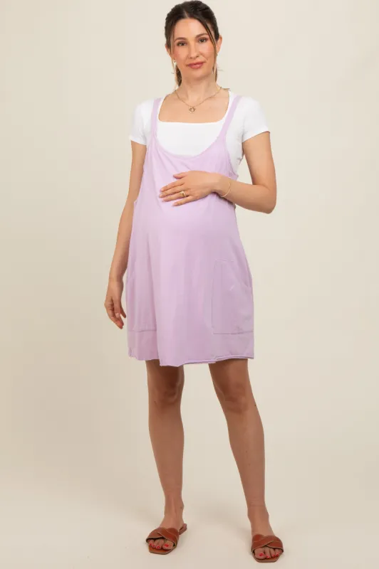 Lavender Comfy Knit Maternity Mini Dress with Shorts sold by Pinkblush