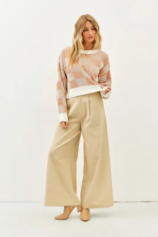 Taupe Flattering Cotton High Waisted Wide Leg Pants sold by Pinkblush