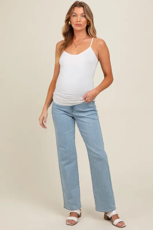 Light Blue Relaxed Straight Leg Maternity Jeans sold by Pinkblush