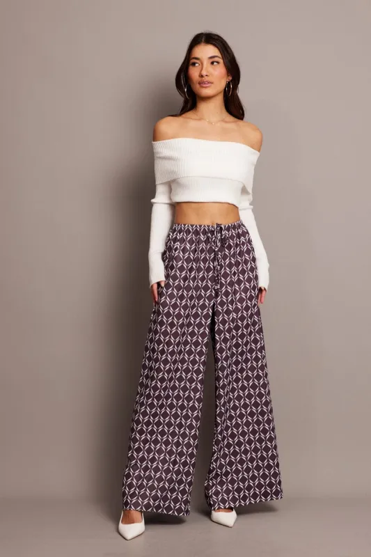 Brown Geo Wide Leg Pants High Rise sold by Ally Fashion